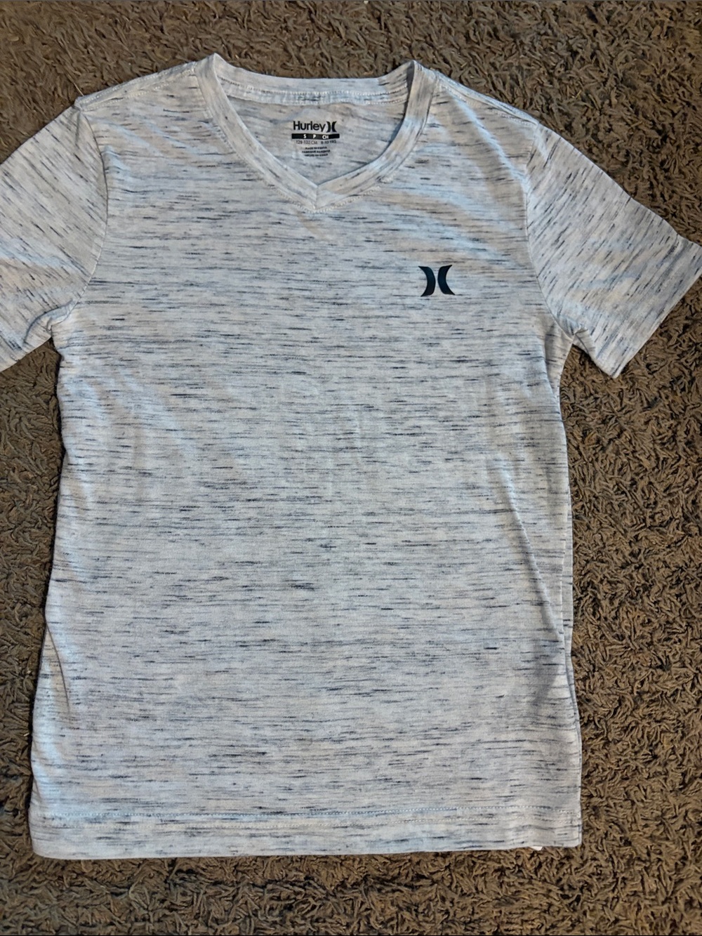 Hurley Women’s Heathered White V-Neck Tee with Navy Logo